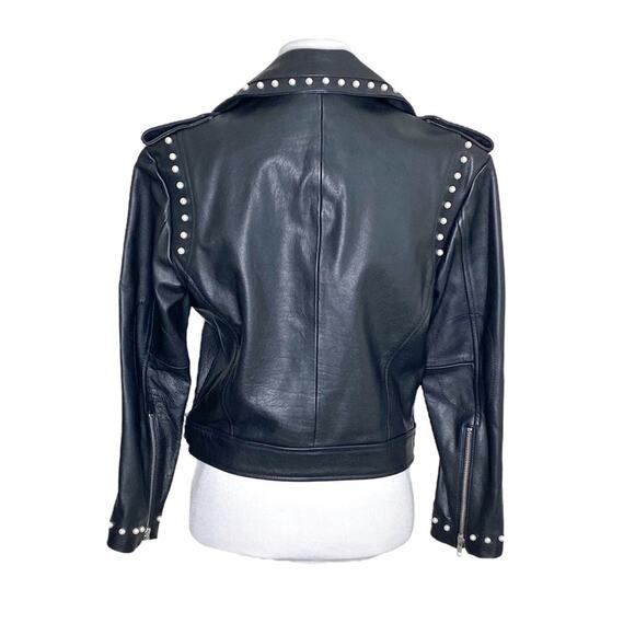 Joie Humla Zip-Front Pearlescent-Stud Moto Lamb Leather Jacket In Caviar Size XS - Picture 5 of 7